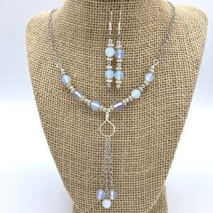 Moonstone collar necklace matching earrings‎ handmade one of kind by Oilnana